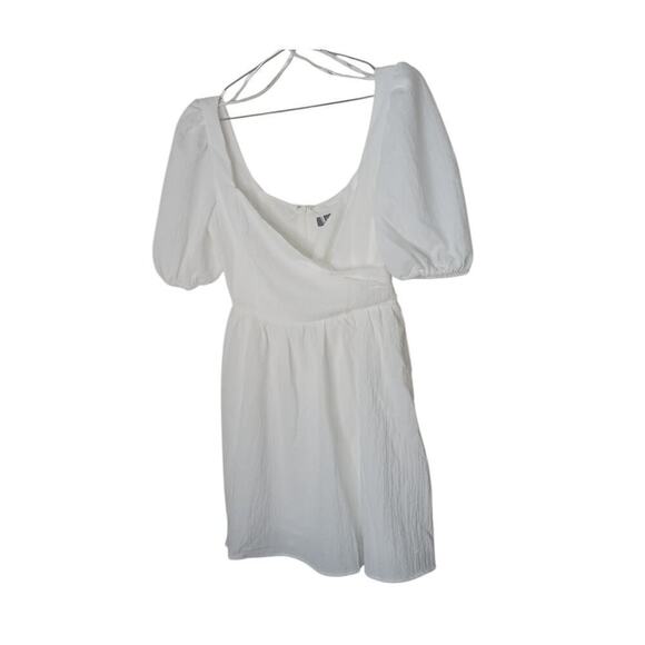 New Lulus Little Bit In Love White Surplice Puff Sleeve Mini Dress SZ S - Picture 4 of 14